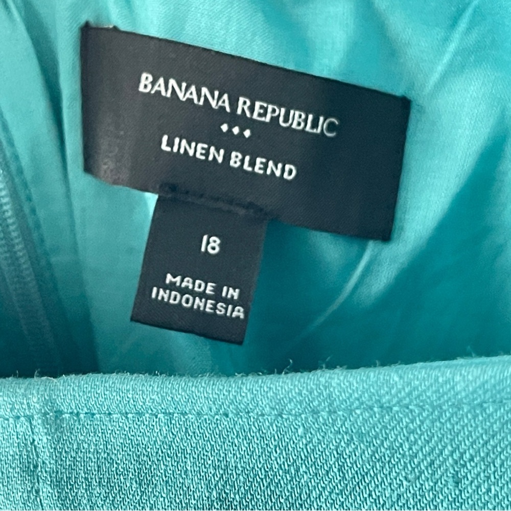 ❌SOLD❌BANANA REPUBLIC Linen Blend Midi Dress in Aquamarine, Size 18 - Picture 10 of 12
